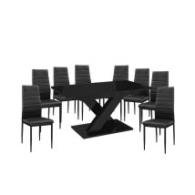   Maasix BKG Magasfényű Fekete 8 személyes étkezőszett Fekete Coleta székekkel