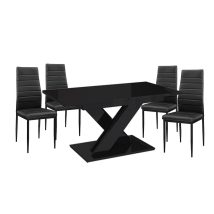   Maasix BKG Magasfényű Fekete 4 személyes étkezőszett Fekete Coleta székekkel