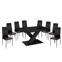   Maasix BKG Magasfényű Fekete 8 személyes étkezőszett Fekete Elvira székekkel