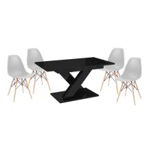  Maasix BKG Magasfényű Fekete 4 személyes étkezőszett Szürke Didier székekkel