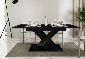 Maasix BKG magasfényű 4-6 személyes bővíthető étkezőasztal  Fekete