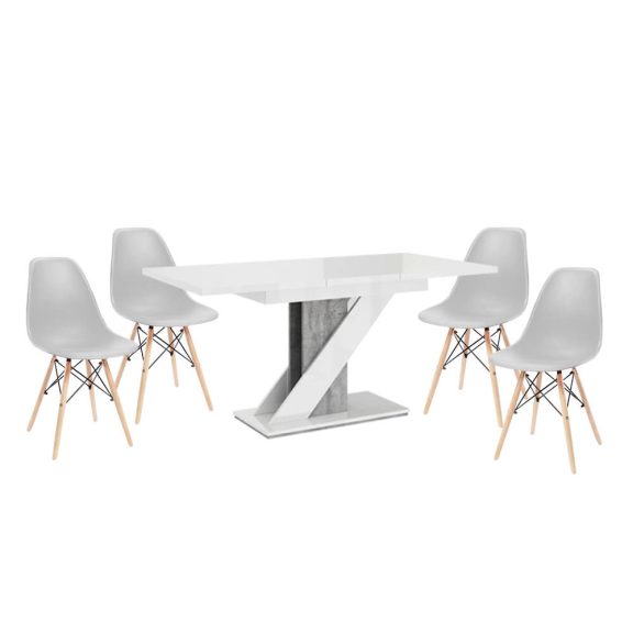 Maasix WGS Szürke-Magasfényű Fehér Z 4 személyes étkezőszett Szürke Didier székekkel