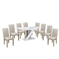  Maasix WGS Szürke-Magasfényű Fehér Z 8 személyes étkezőszett Bézs Vanda székekkel