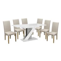   Maasix WGS Szürke-Magasfényű Fehér Z 6 személyes étkezőszett Bézs Vanda székekkel