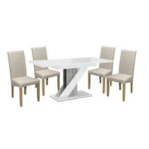   Maasix WGS Szürke-Magasfényű Fehér Z 4 személyes étkezőszett Bézs Vanda székekkel