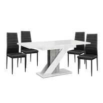   Maasix WGS Szürke-Magasfényű Fehér Z 4 személyes étkezőszett Fekete Coleta székekkel