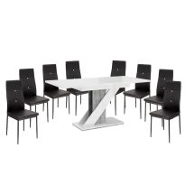  Maasix WGS Szürke-Magasfényű Fehér Z 8 személyes étkezőszett Fekete Elvira székekkel