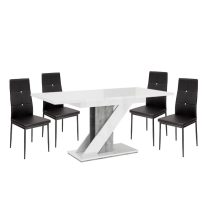   Maasix WGS Szürke-Magasfényű Fehér Z 4 személyes étkezőszett Fekete Elvira székekkel