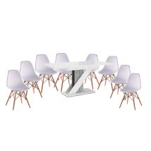   Maasix WGS Szürke-Magasfényű Fehér Z 8 személyes étkezőszett Fehér Didier székekkel