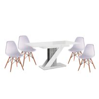   Maasix WGS Szürke-Magasfényű Fehér Z 4 személyes étkezőszett Fehér Didier székekkel