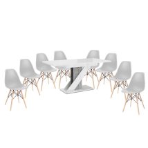   Maasix WGS Szürke-Magasfényű Fehér Z 8 személyes étkezőszett Szürke Didier székekkel
