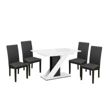   Maasix WGBS Magasfényű Fehér-Fekete 4 személyes étkezőszett Szürke Vanda székekkel