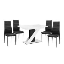   Maasix WGBS Magasfényű Fehér-Fekete 4 személyes étkezőszett Fekete Coleta székekkel