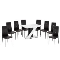   Maasix WGBS Magasfényű Fehér-Fekete 8 személyes étkezőszett Fekete Elvira székekkel