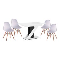   Maasix WGBS Magasfényű Fehér-Fekete 4 személyes étkezőszett Fehér Didier székekkel