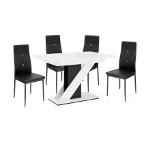   Maasix WGBS Magasfényű Fehér-Fekete 4 személyes étkezőszett Fekete Elvira székekkel