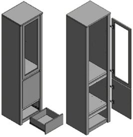Montana W1D 1 vitrines ajtós kombinált szekrény  Sötétszürke