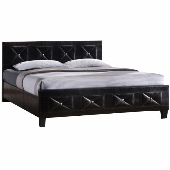 CARISA ágy + ágyrács, fekete textilbőr, 180x200