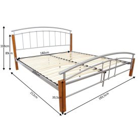 Dupla ágy, égerfa/ezüst fém, 180x200, MIRELA
