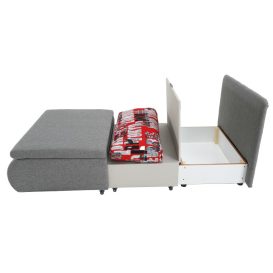 Széthúzható fotel, szürke / minta, KENY NEW