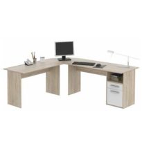   Sarok számítógépasztal, sonoma tölgyfa/fehér, MAURUS NEW MA11