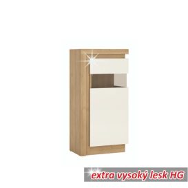 Vitrines szekrény LYOV02P, tölgy riviera/fehér extra magasfényű, LEONARDO