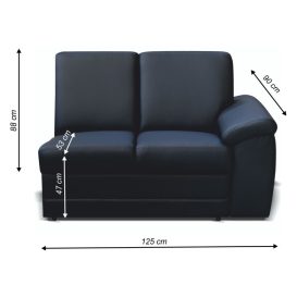 2-személyes kanapé támasztékkal, textilbőr fekete, jobbos, BITER 2 1B