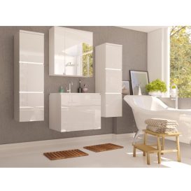 Magas fürdőszoba szekrény, fehér/magasfényű fehér HG, MASON WH11