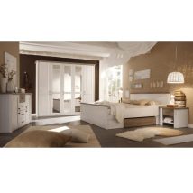   Hálószoba bútor készlet (ágy, 2 éjjeliszekrény, szekrény), pínia fehér/ tölgy sonoma trufla, LUMERA