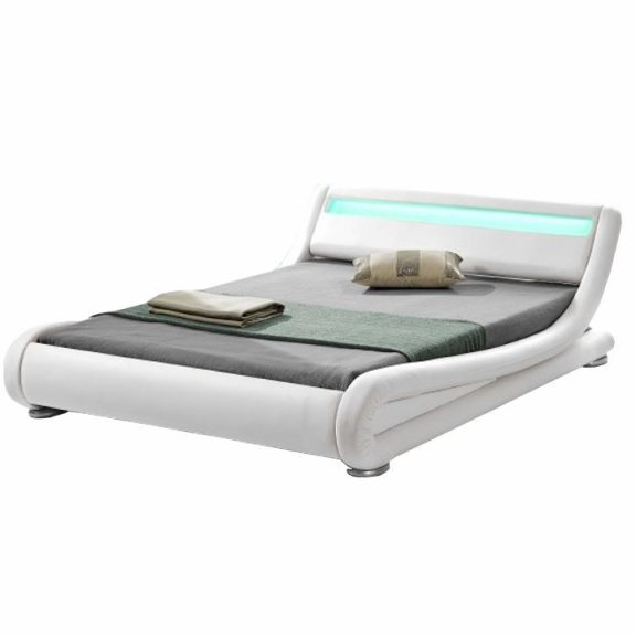 Modern ágy RGB LED világítással, fehér, 160x200, FILIDA