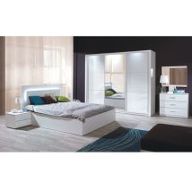   Hálószoba garnitúra (Szekrény+Ágy 160x200+2x éjjeliszekrény), fehér/magasfényű fehér HG, ASIENA