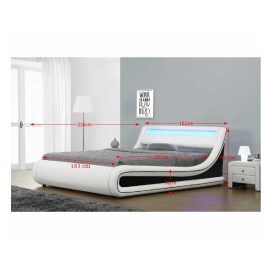 Francia ágy RGB LED világítással, fehér/fekete, 160x200, MANILA NEW